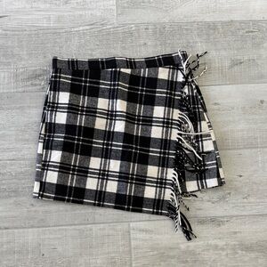 Plaid Black and White Fringe Skirt